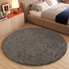 Teppich Essence Rund Shaggy Taupe Grau Melange