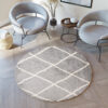Teppich Boho Rund Grau Gitter Shaggy