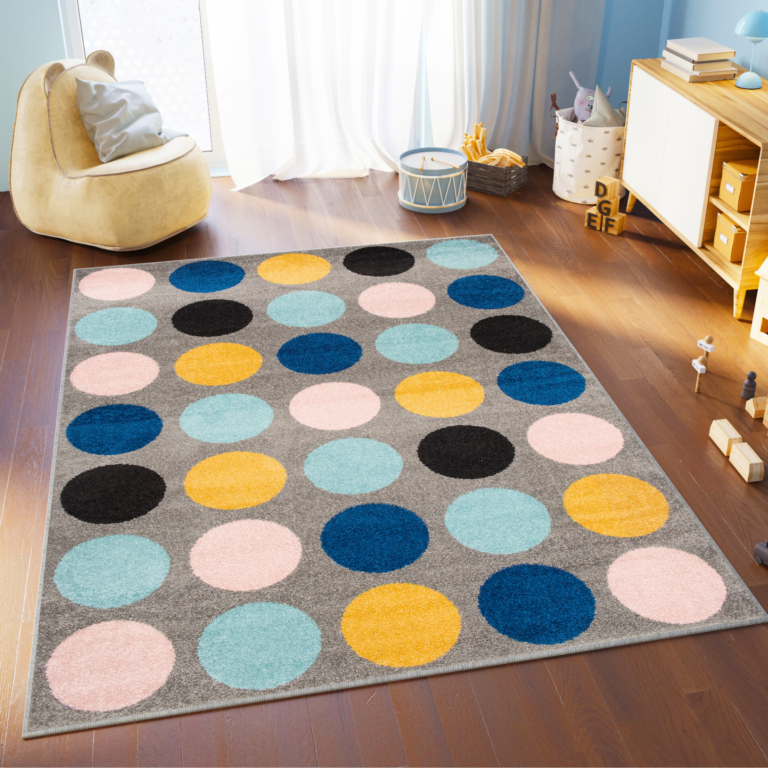 Teppich Lazur Grau Mehrfarbig Geometrisch Kreise