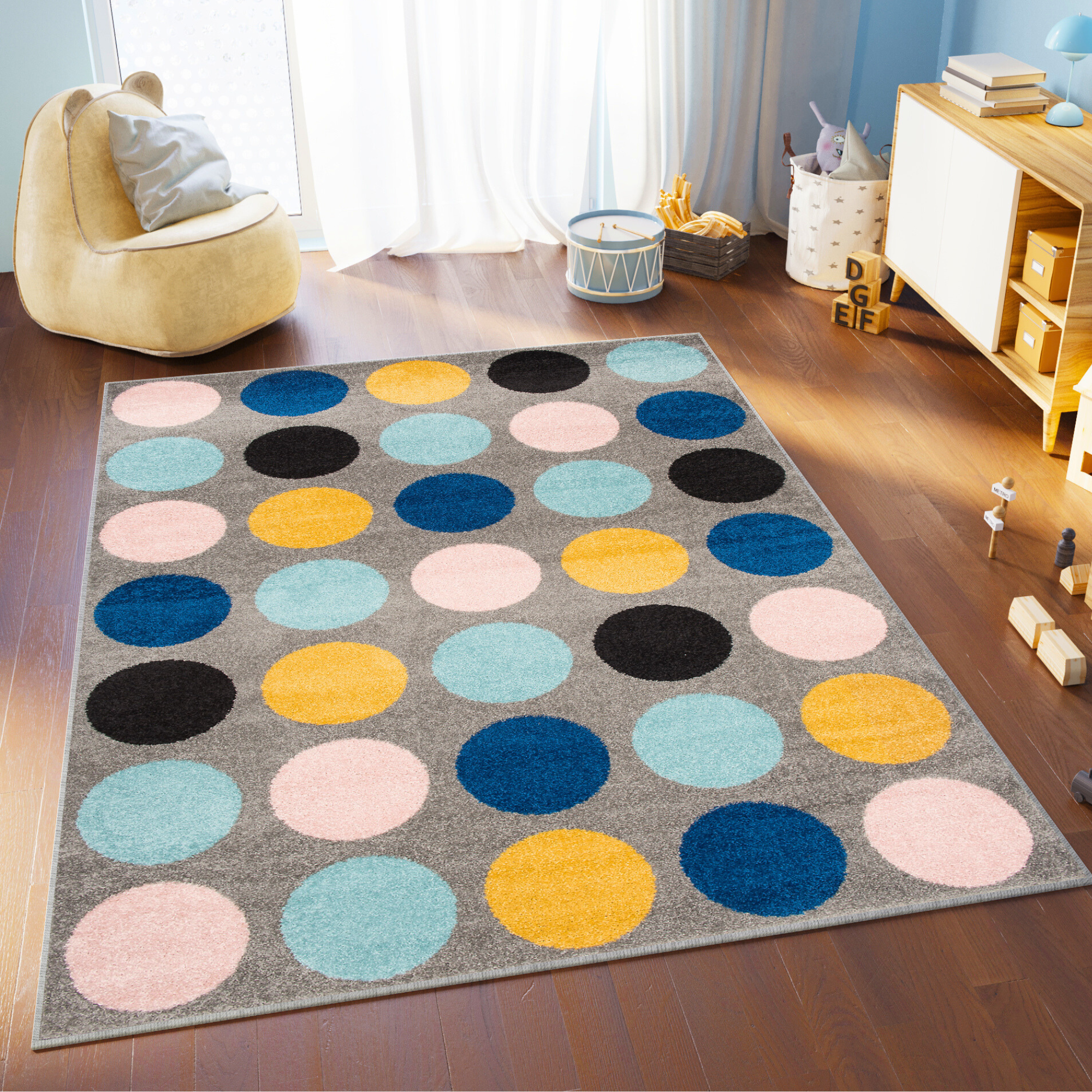 Teppich Lazur Grau Mehrfarbig Geometrisch Kreise