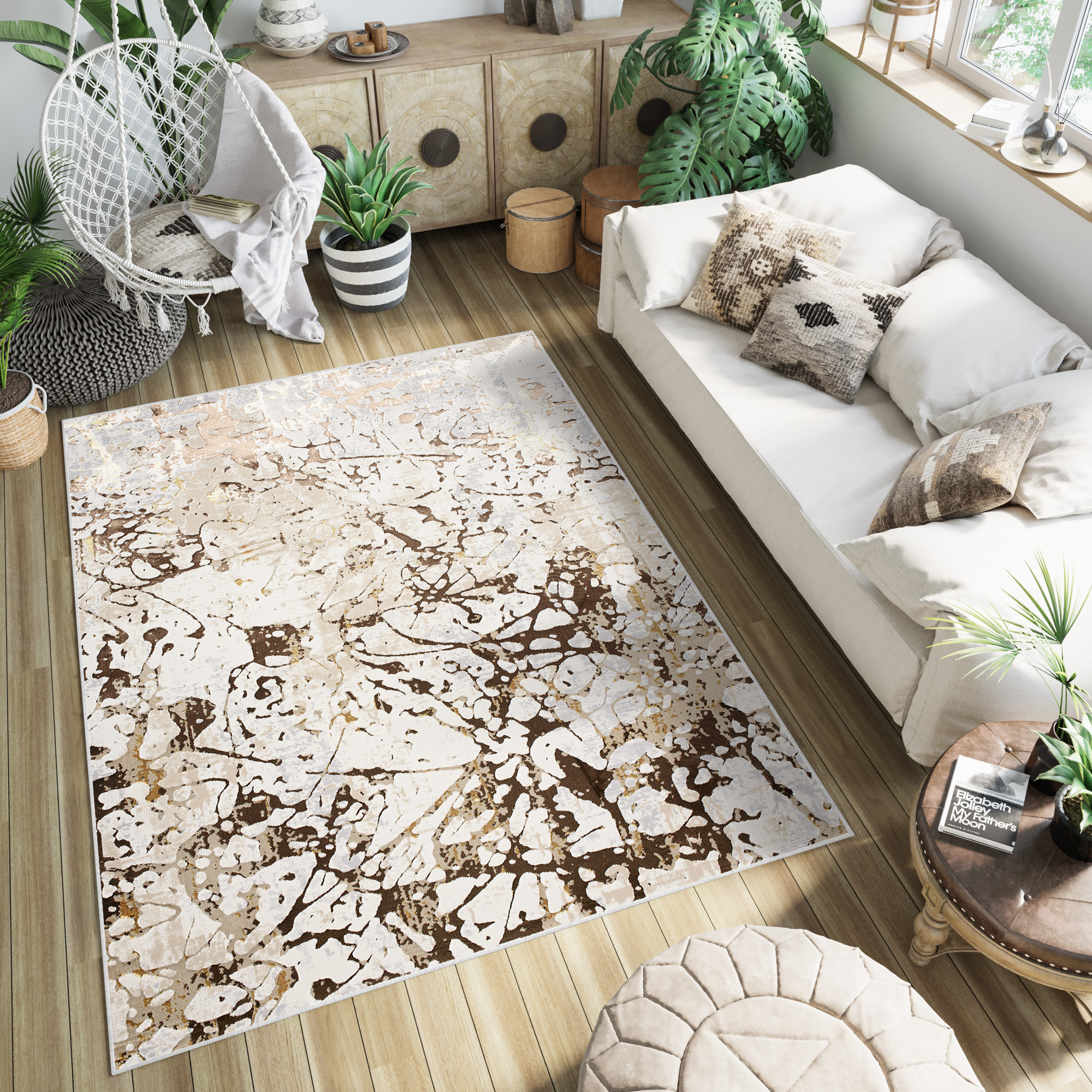 Teppich Golden Creme Braun Abstrakt
