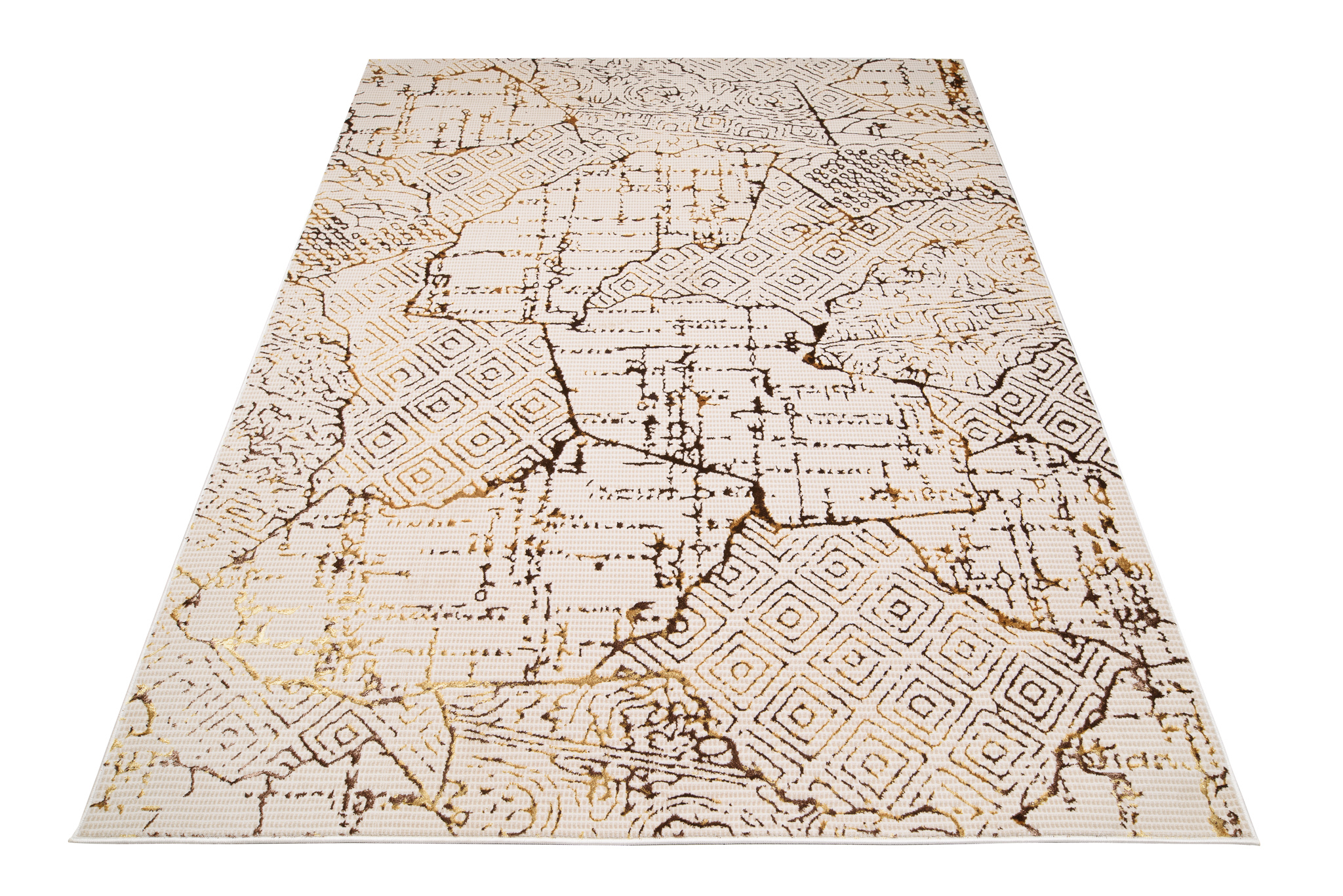 Teppich Golden Creme Gold Patchwork