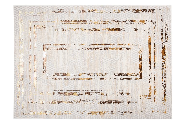 Teppich Golden Creme Gold Rahmen Meliert