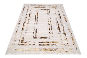 Teppich Golden Creme Gold Rahmen Meliert