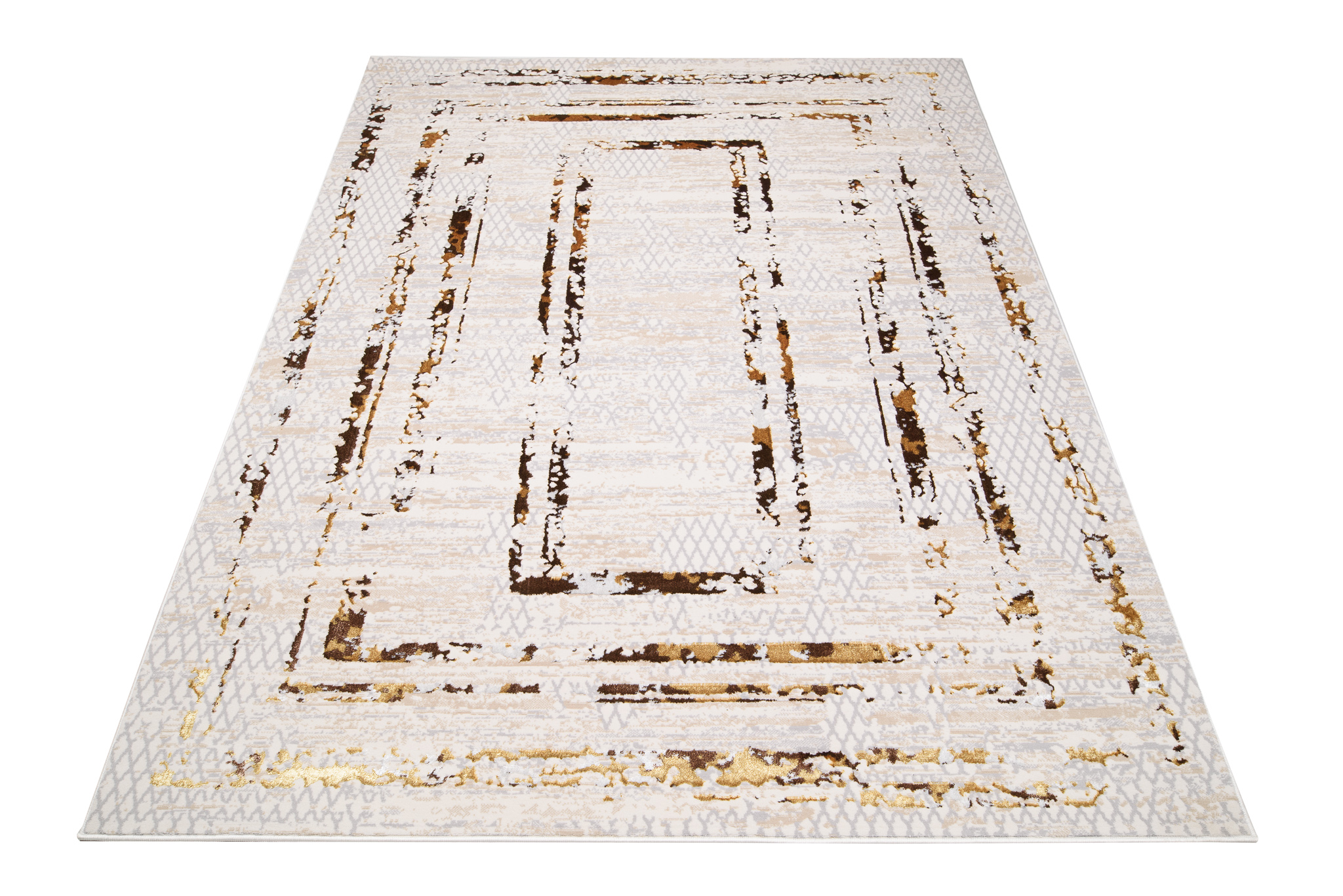 Teppich Golden Creme Gold Rahmen Meliert