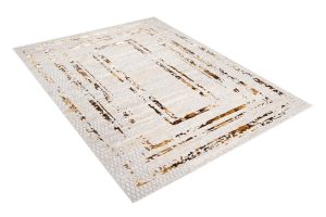 Teppich Golden Creme Gold Rahmen Meliert