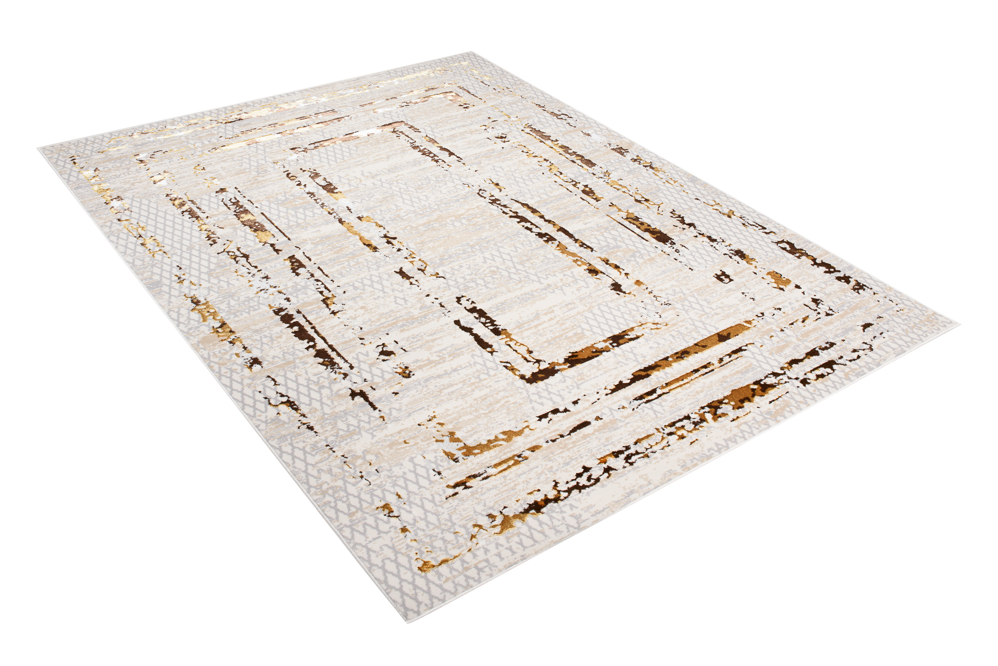 Teppich Golden Creme Gold Rahmen Meliert