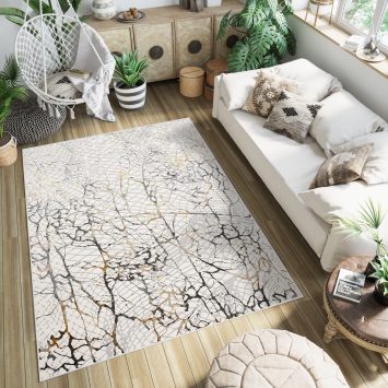 Teppich Golden Creme Gold Grau Schlangenleder Motiv