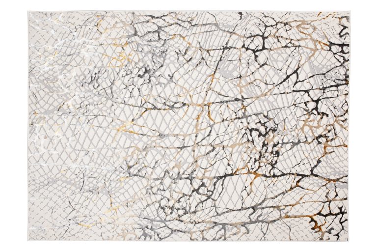 Teppich Golden Creme Gold Grau Schlangenleder Motiv