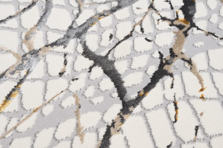 Teppich Golden Creme Gold Grau Schlangenleder Motiv