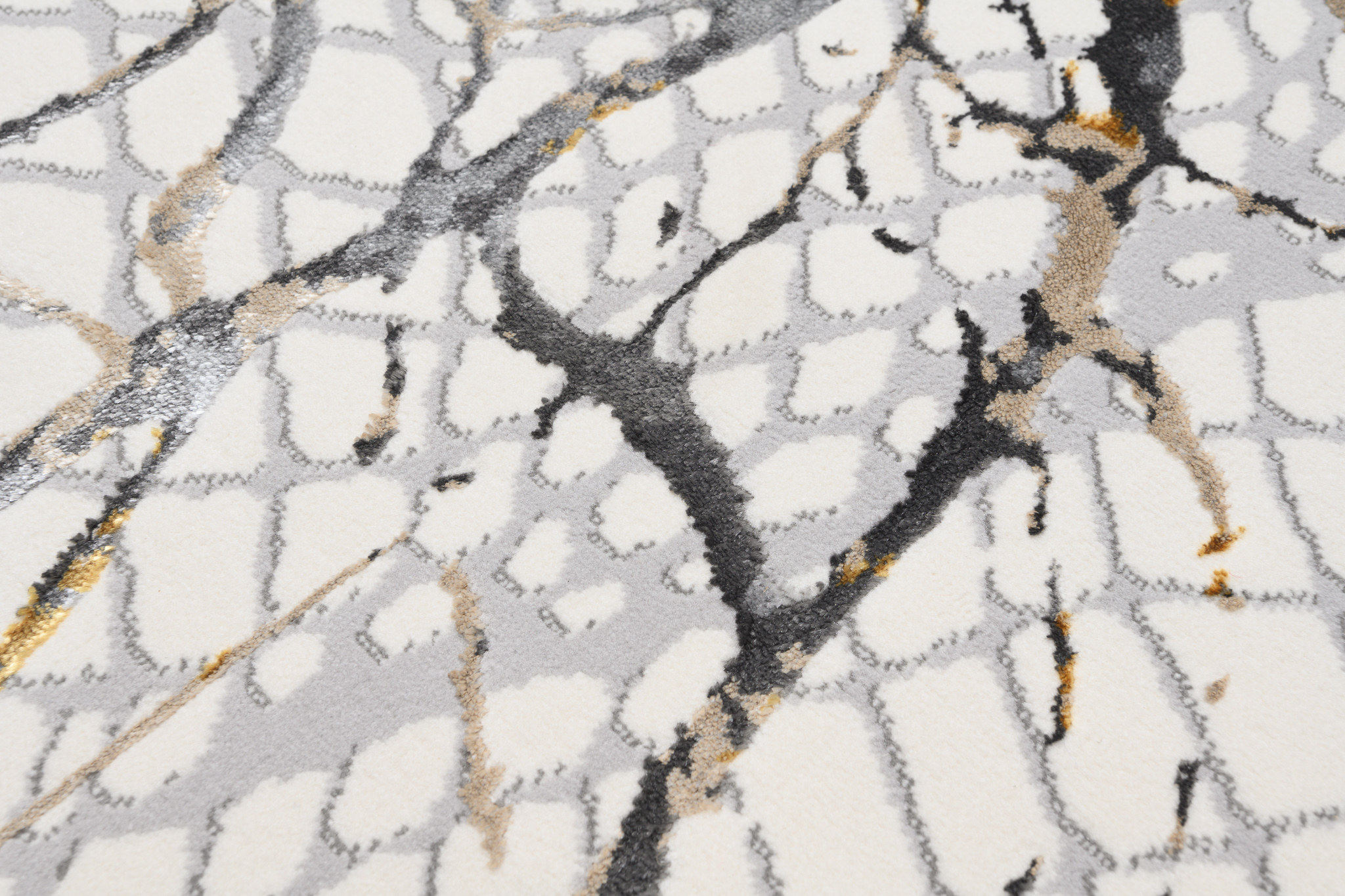 Teppich Golden Creme Gold Grau Schlangenleder Motiv