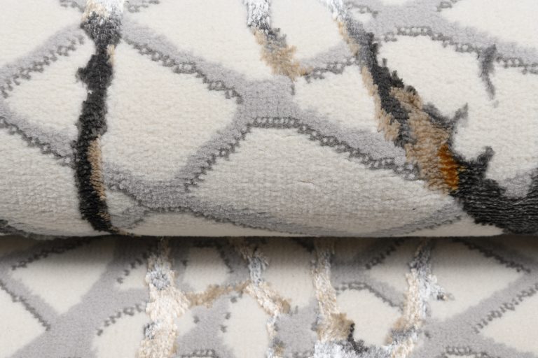 Teppich Golden Creme Gold Grau Schlangenleder Motiv