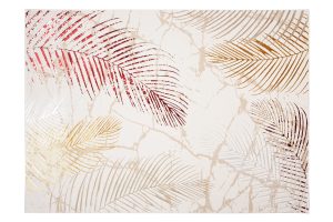 Teppich Golden Creme Gold Rot Blätter