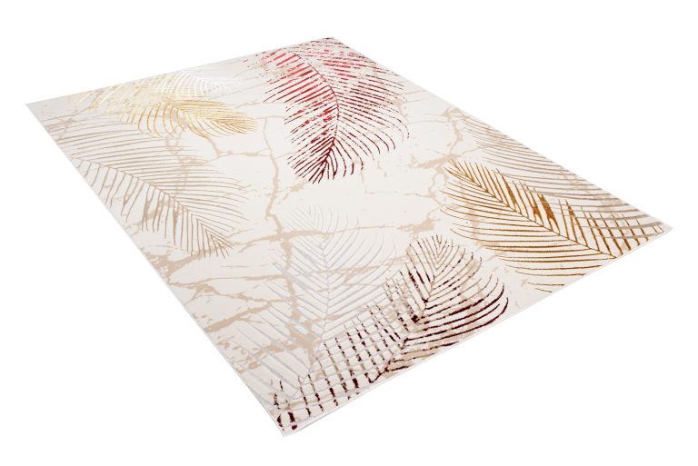 Teppich Golden Creme Gold Rot Blätter