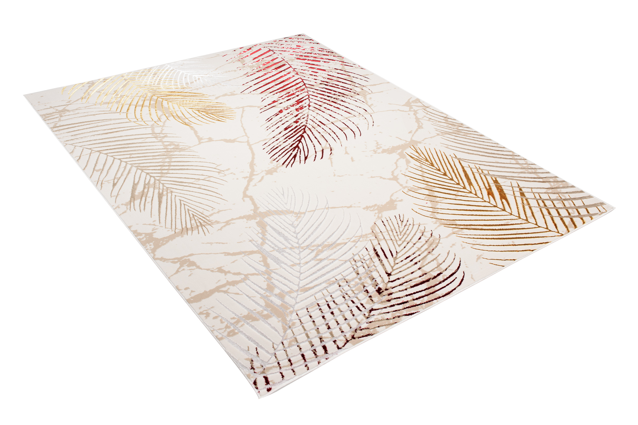 Teppich Golden Creme Gold Rot Blätter