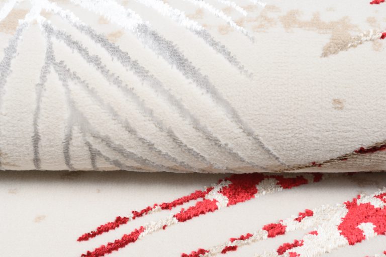 Teppich Golden Creme Gold Rot Blätter