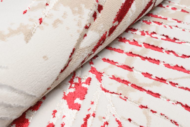 Teppich Golden Creme Gold Rot Blätter