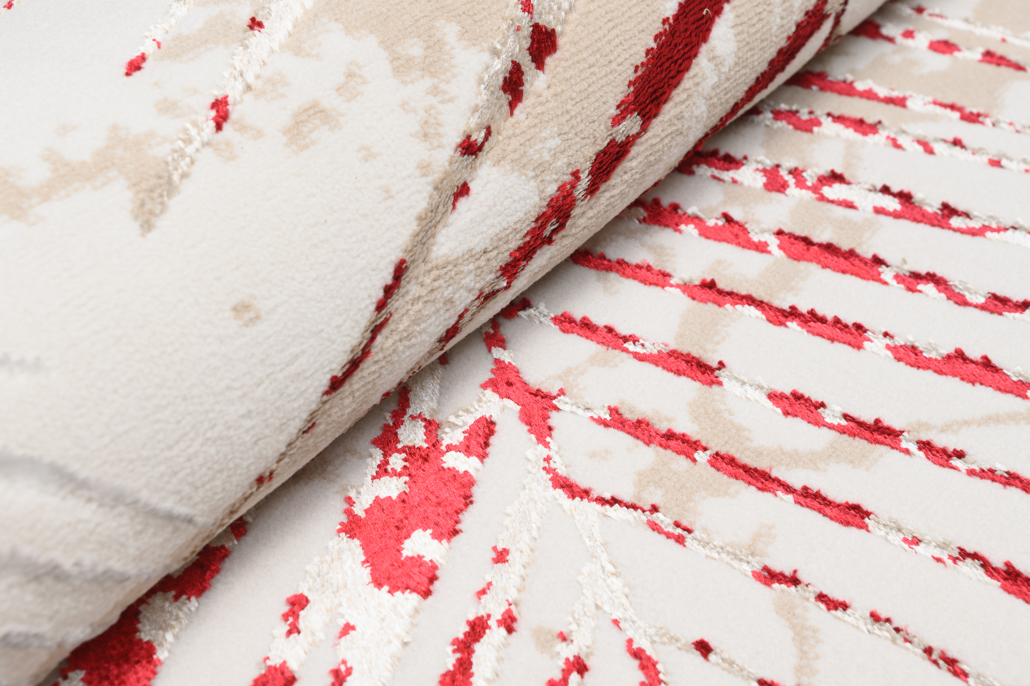 Teppich Golden Creme Gold Rot Blätter