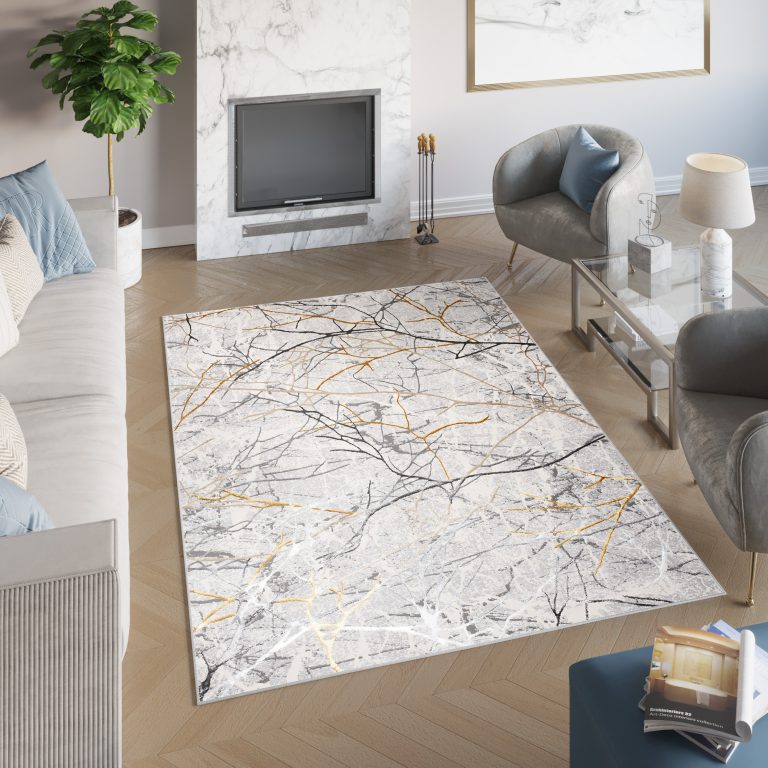 Teppich Golden Grau Gold Braun Linien