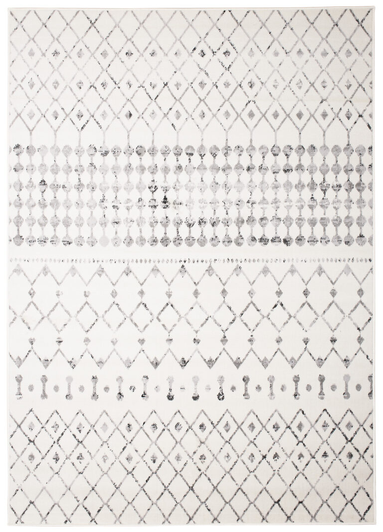 Teppich Juno Kurzflor Creme Grau Schwarz Ethno Boho Streifen