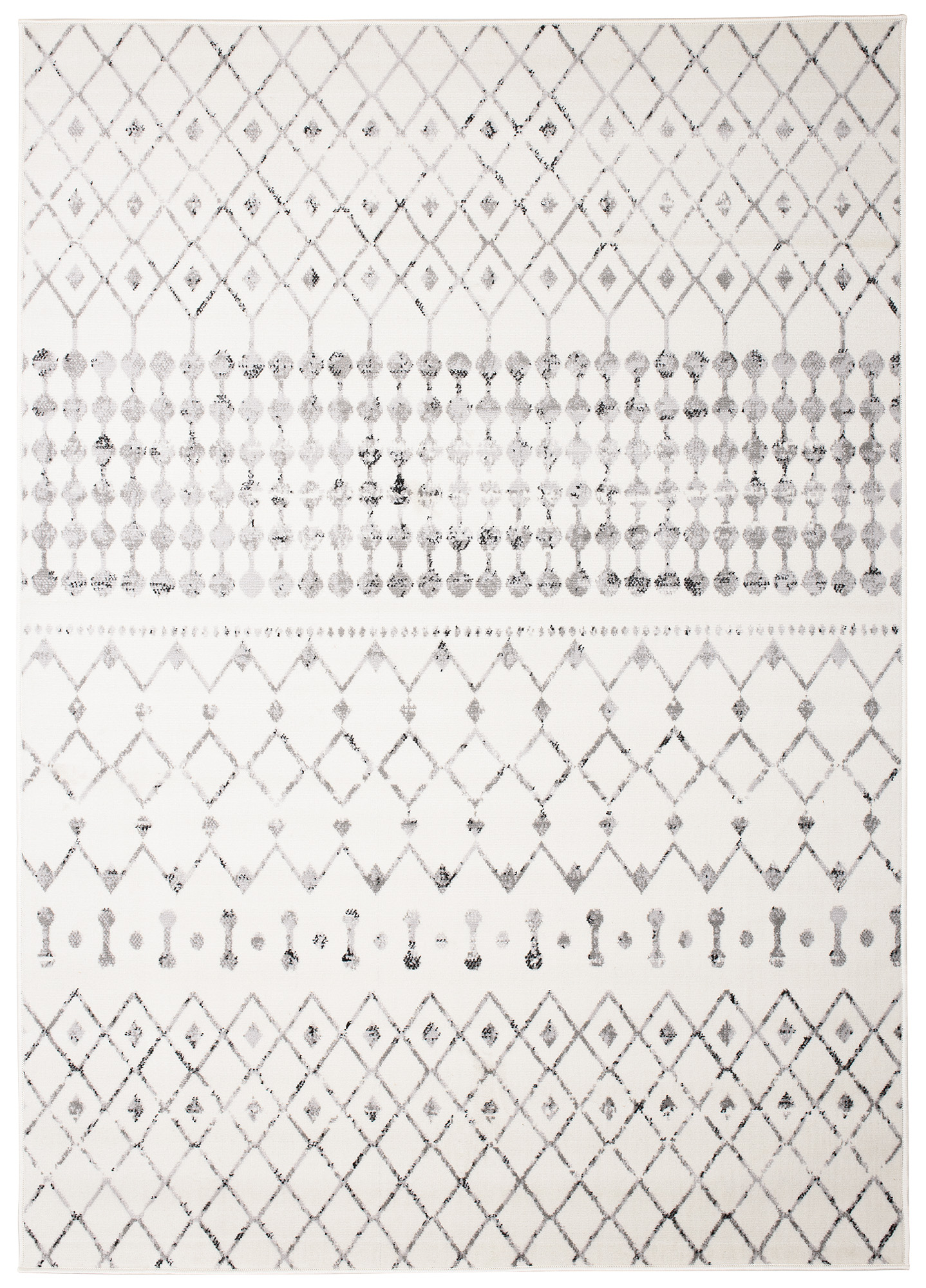 Teppich Juno Kurzflor Creme Grau Schwarz Ethno Boho Streifen