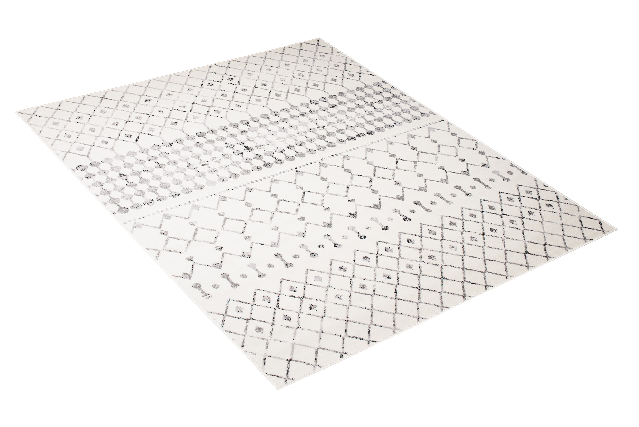 Teppich Juno Kurzflor Creme Grau Schwarz Ethno Boho Streifen