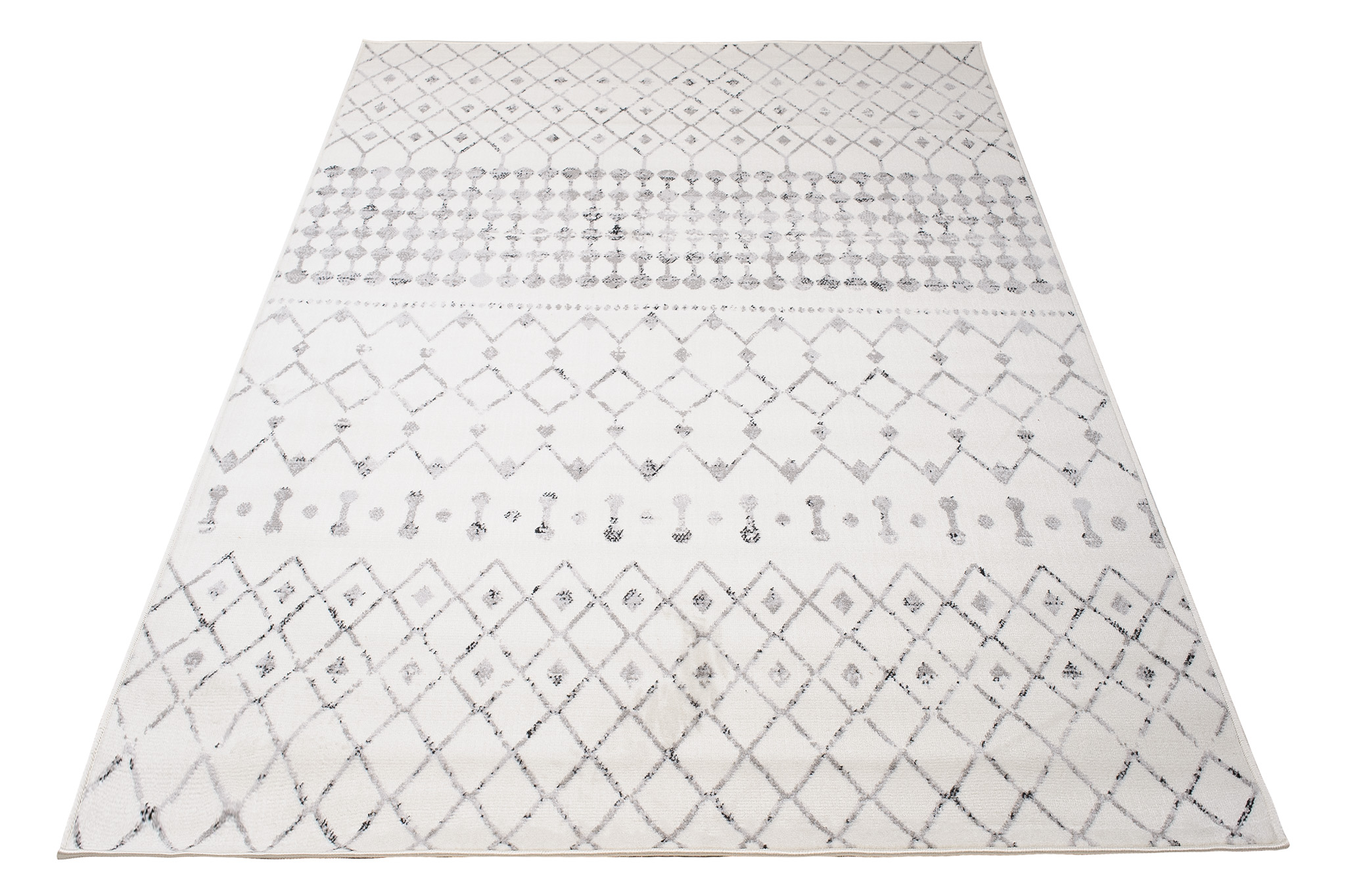 Teppich Juno Kurzflor Creme Grau Schwarz Ethno Boho Streifen