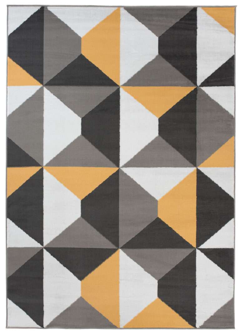 Teppich Maya Grau Gelb Trapeze Quadrate