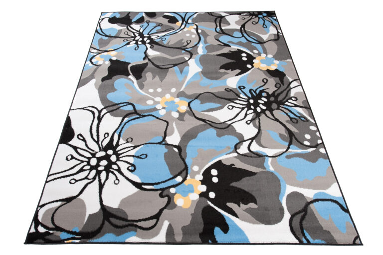 Teppich Maya Grau Blau Blumen