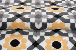 Teppich Maya Grau Gelb Blumen Mosaik