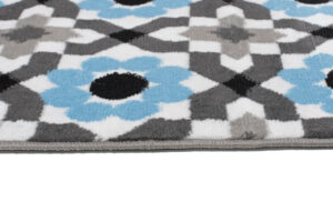 Teppich Maya Grau Blau Blumen Mosaik