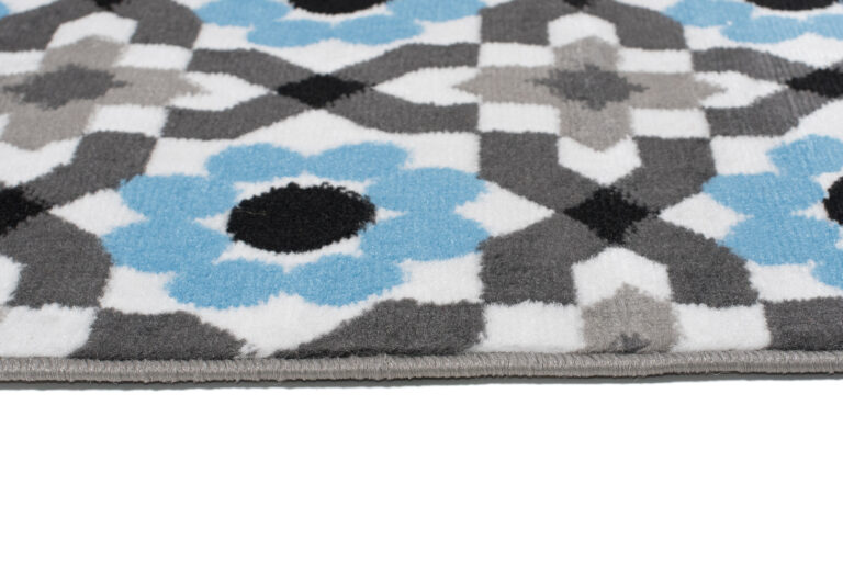 Teppich Maya Grau Blau Blumen Mosaik