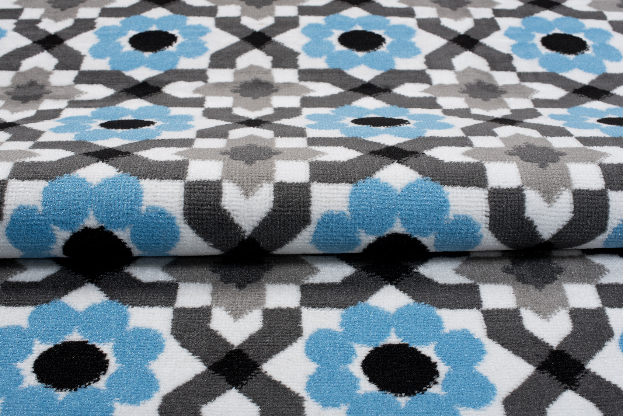 Teppich Maya Grau Blau Blumen Mosaik