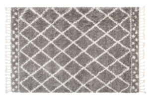 Teppich Boho mit Fransen Grau Gitter Punkte Shaggy