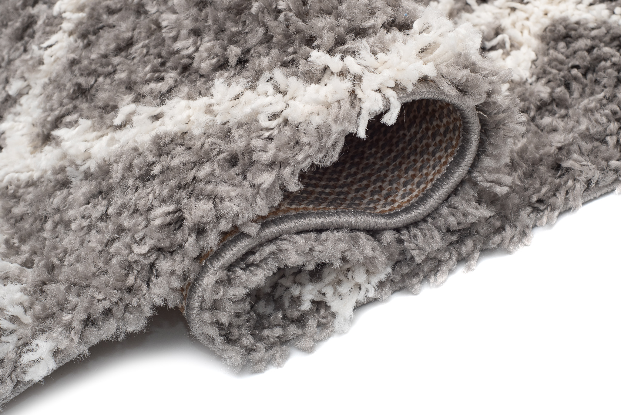 Teppich Boho mit Fransen Grau Gitter Punkte Shaggy