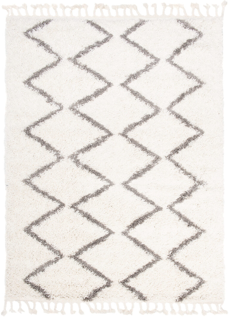 Teppich Boho mit Fransen Creme Zigzag Shaggy
