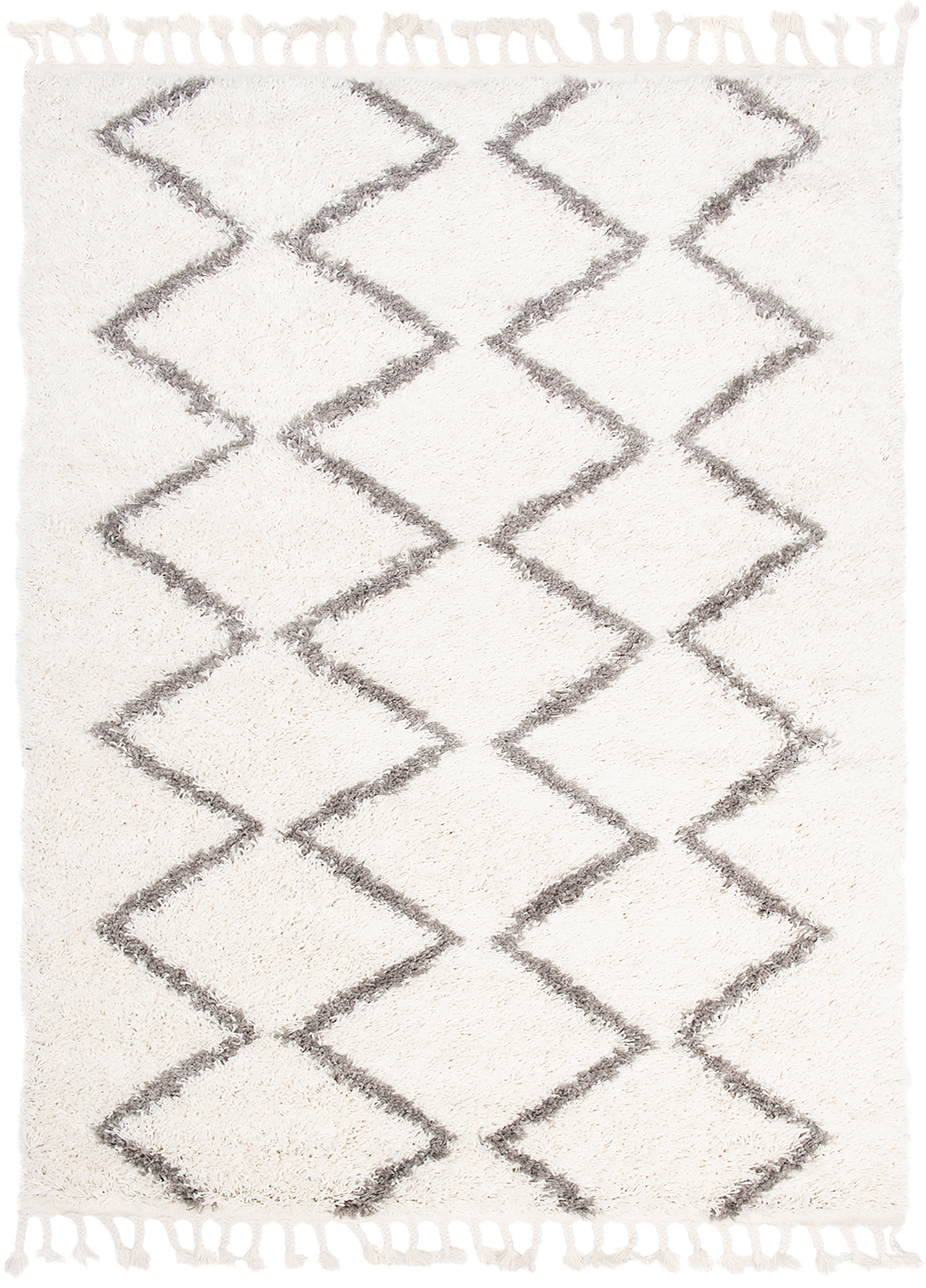 Teppich Boho mit Fransen Creme Zigzag Shaggy