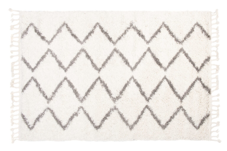 Teppich Boho mit Fransen Creme Zigzag Shaggy
