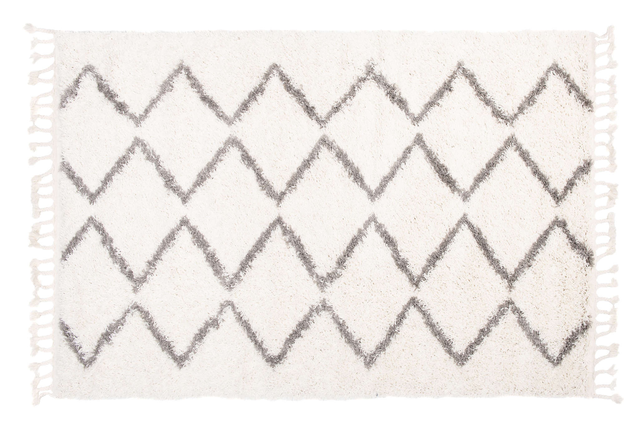 Teppich Boho mit Fransen Creme Zigzag Shaggy