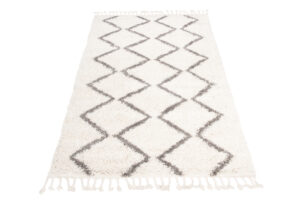 Teppich Boho mit Fransen Creme Zigzag Shaggy