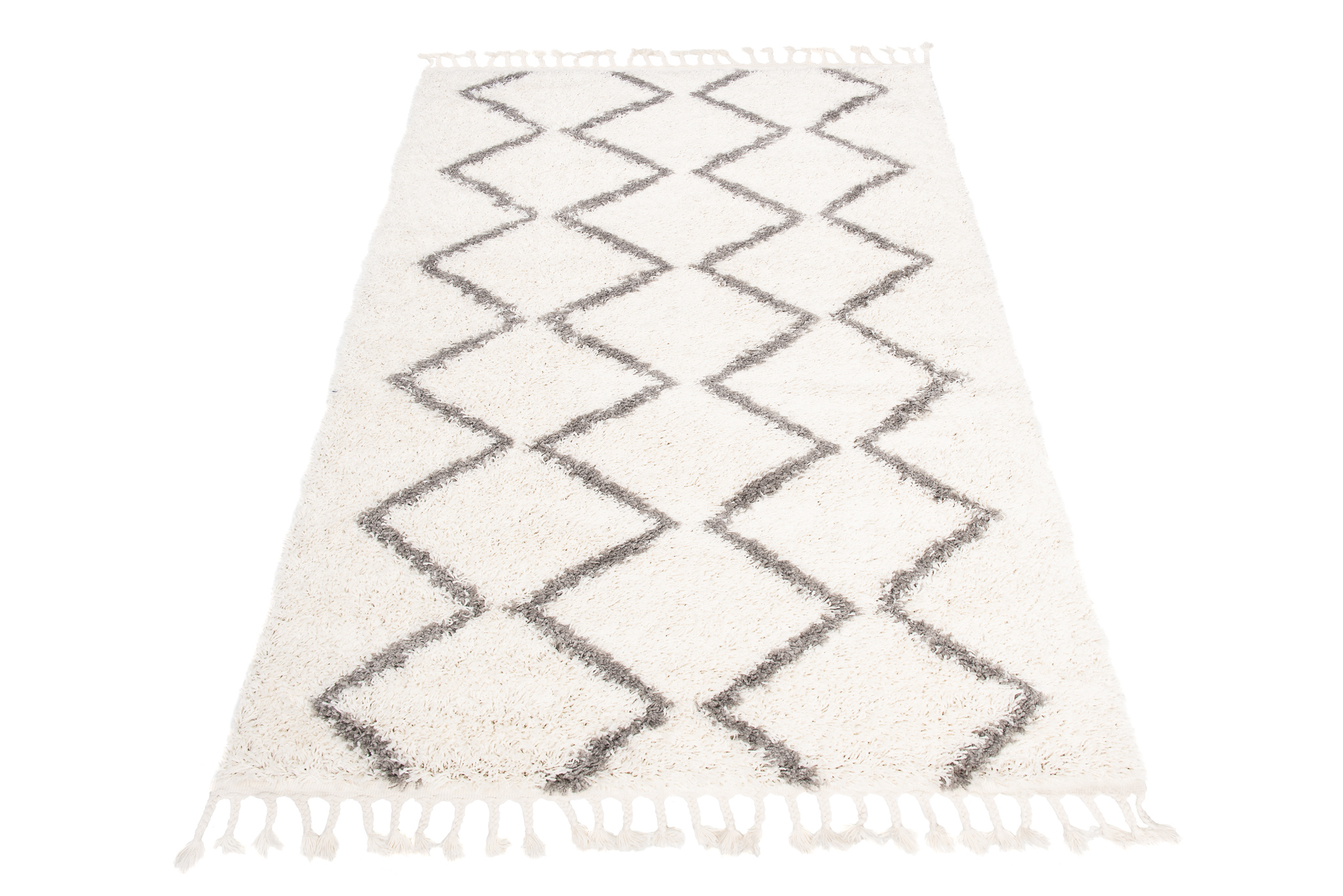 Teppich Boho mit Fransen Creme Zigzag Shaggy