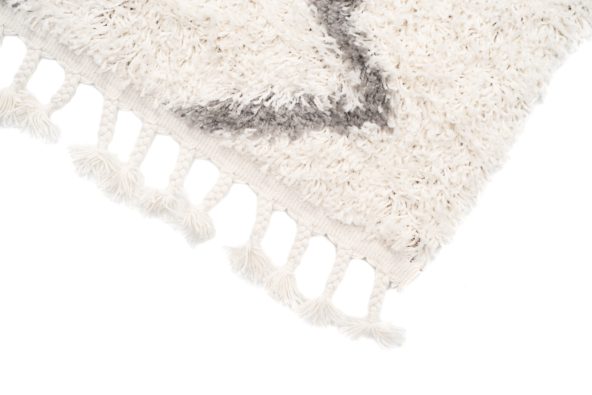 Teppich Boho mit Fransen Creme Zigzag Shaggy