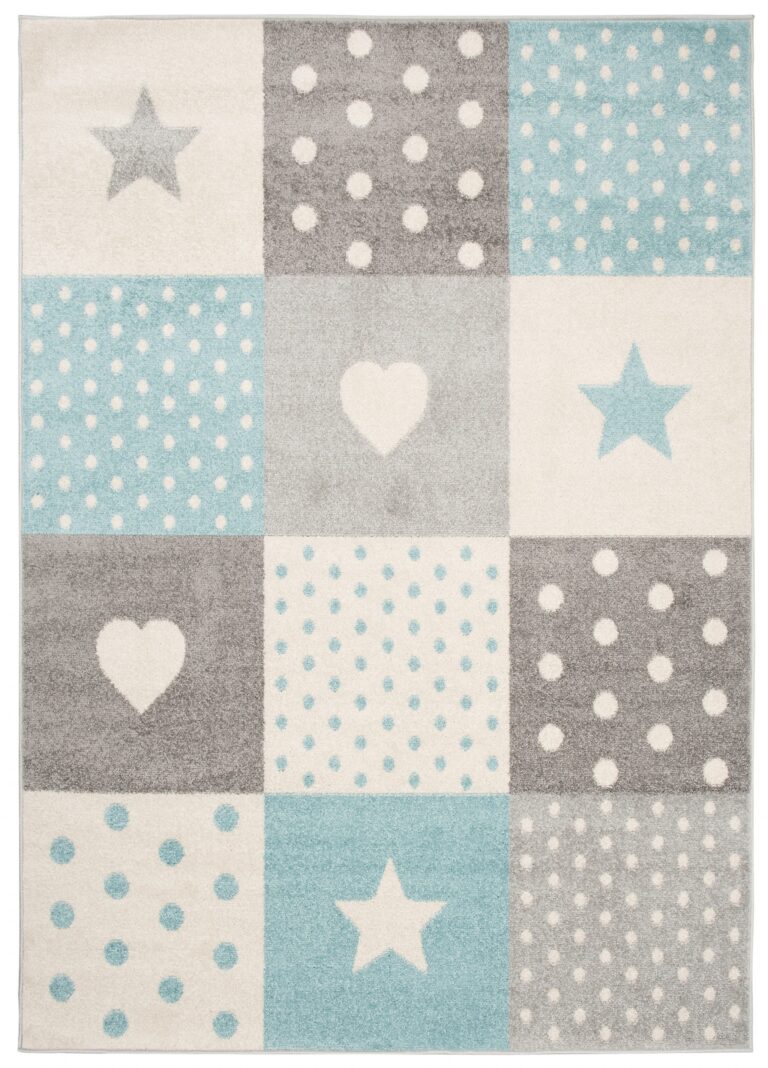 Teppich Lazur Grau Türkis Vierecke Kinderzimmer