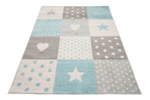 Teppich Lazur Grau Türkis Vierecke Kinderzimmer