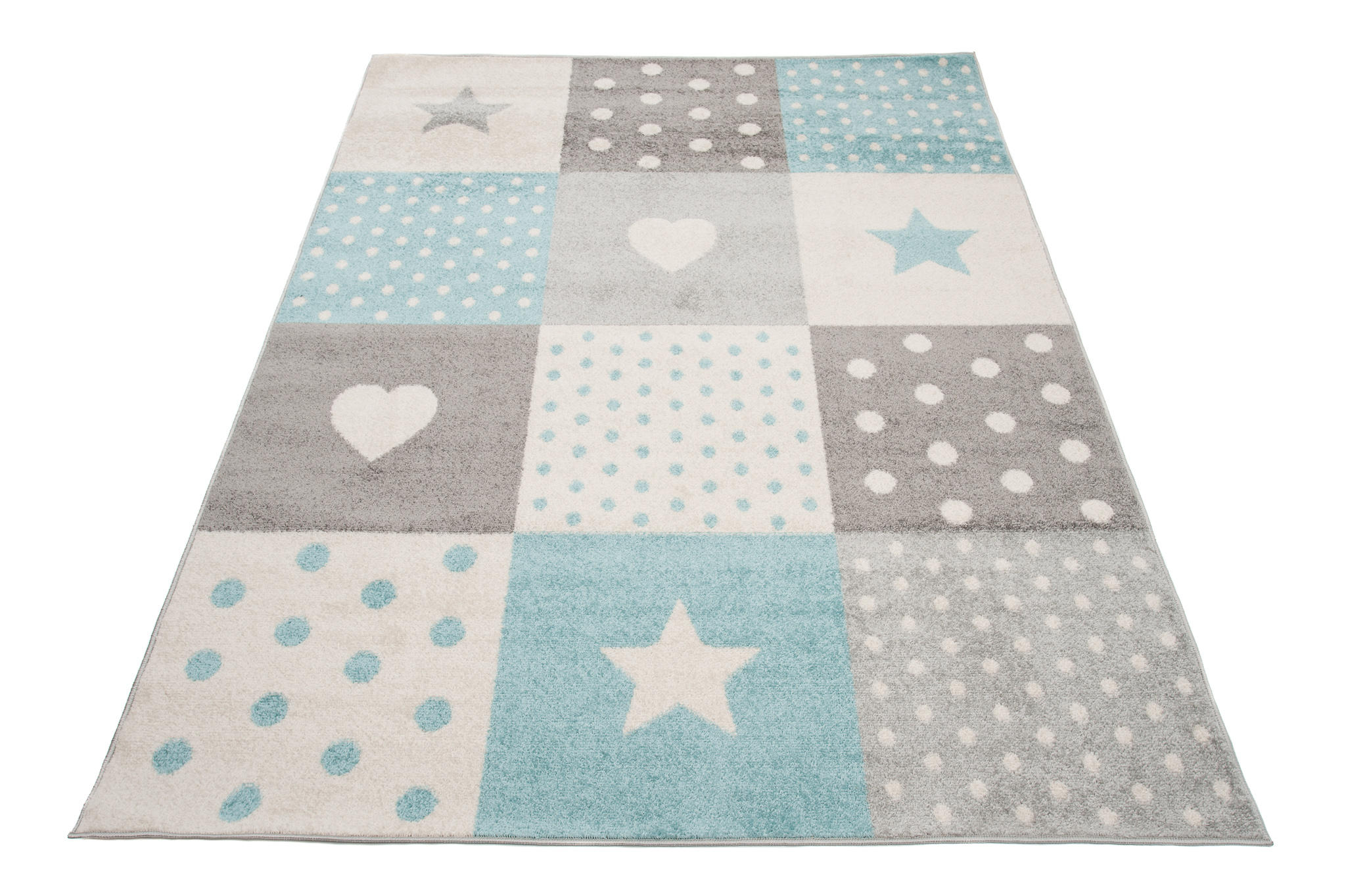 Teppich Lazur Grau Türkis Vierecke Kinderzimmer