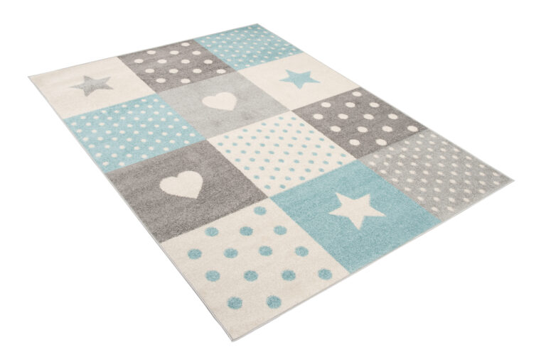 Teppich Lazur Grau Türkis Vierecke Kinderzimmer
