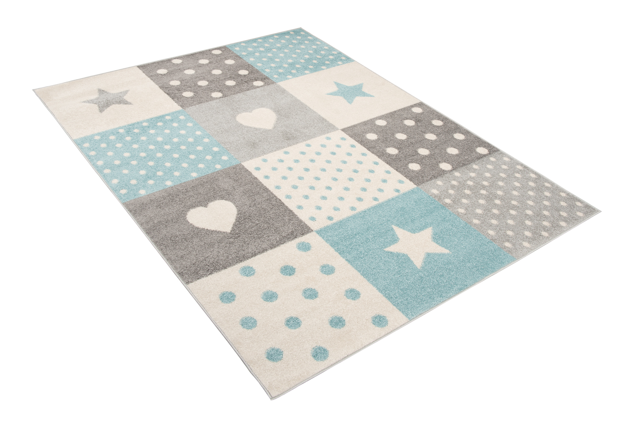 Teppich Lazur Grau Türkis Vierecke Kinderzimmer