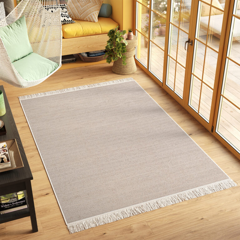 Teppich Azteca Baumwolle Beige mit Fransen