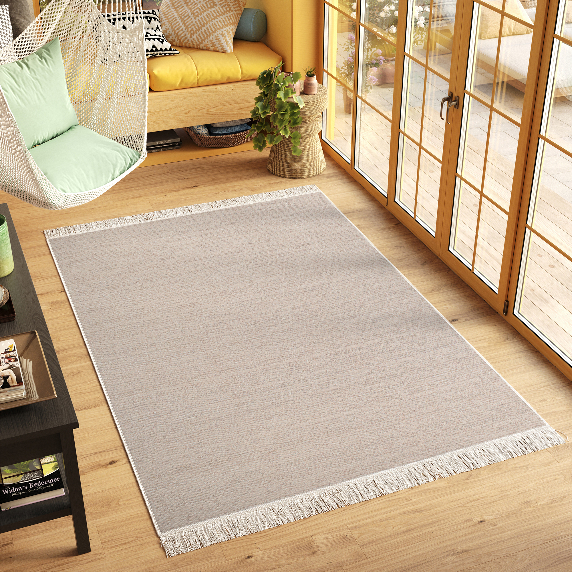 Teppich Azteca Baumwolle Beige mit Fransen