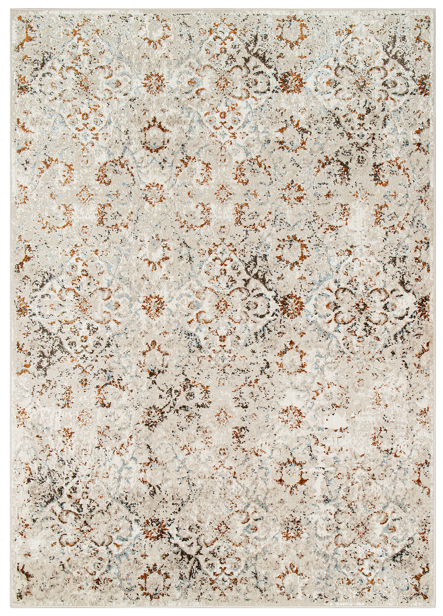 Teppich Retro Grau Blau Rostbraun Mosaik Vintage